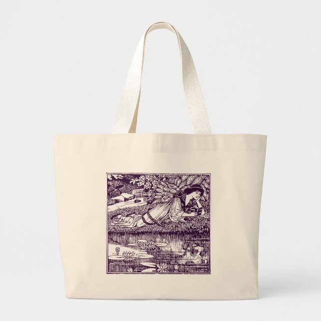 Lady Reading beside a pond Large Tote Bag (Front)
