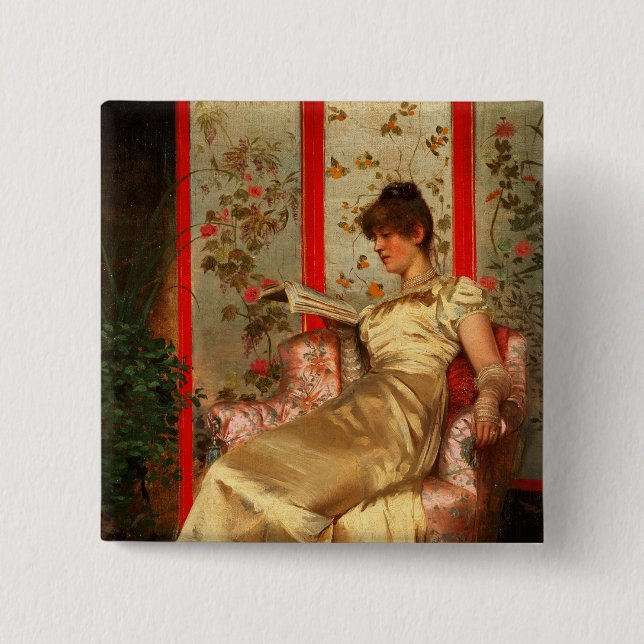 Lady Reading Button (Front)