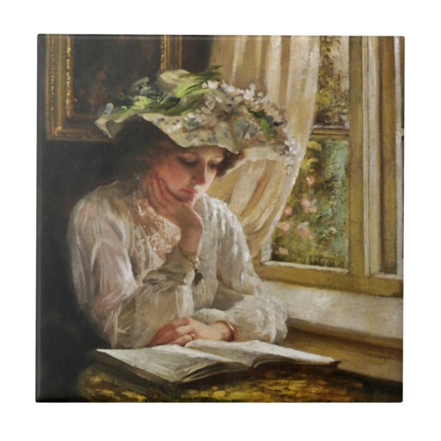 Lady Reading by a Window Tile (Front)