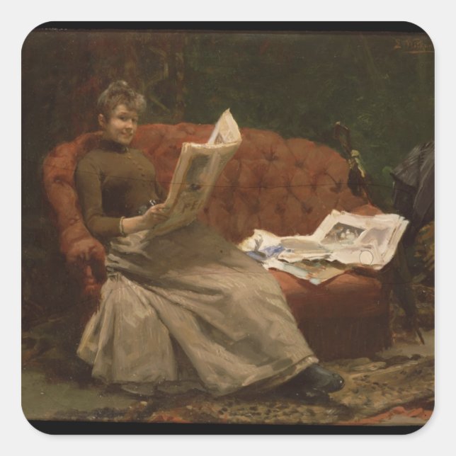 Lady Reading Square Sticker (Front)