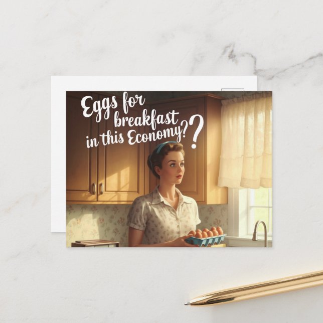 Lady Retro Kitchen Eggs For Breakfast economy  Postcard (Front/Back In Situ)