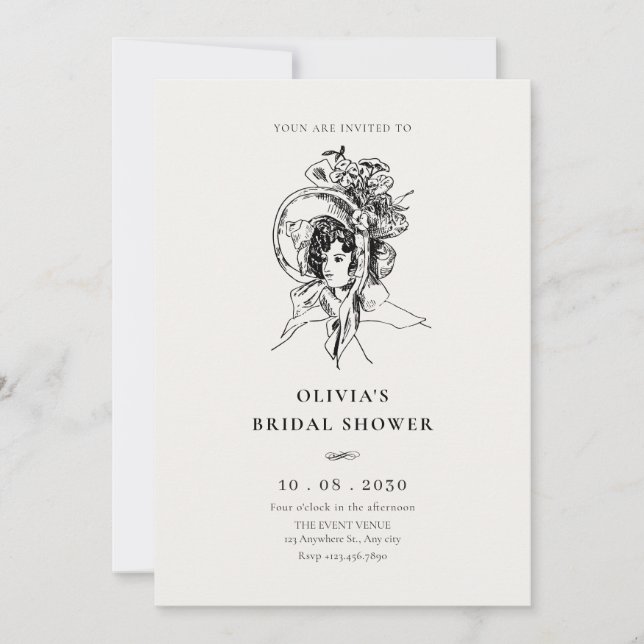 Lady Retro Vintage elegant bridal shower Invitation (Front)