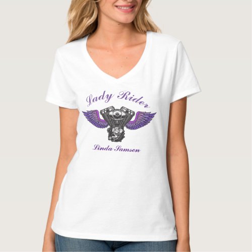 Lady Rider Motorcycle Wings With Your Name T_Shirt