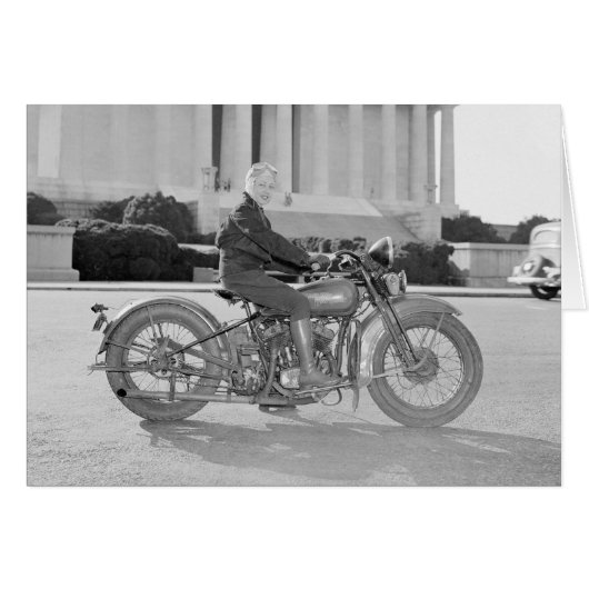 Lady Riding Motorcycle, 1937 Cards (Front Horizontal)