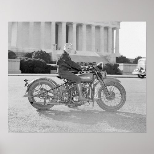 Lady Riding Motorcycle 1937 Vintage Photo Poster