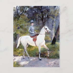 Lady Riding White Horse Painting Postcard