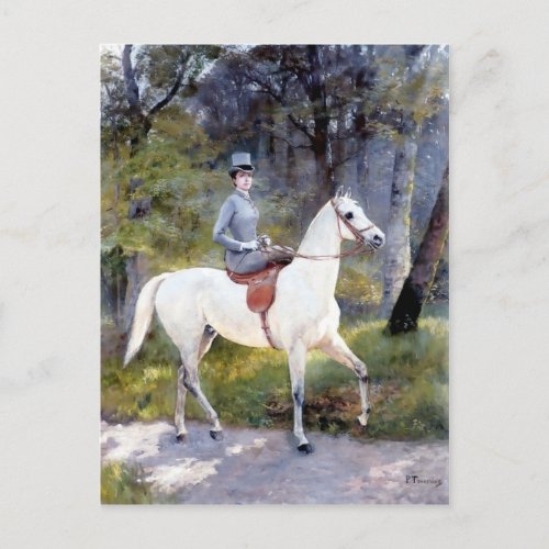Lady Riding White Horse Painting Postcard