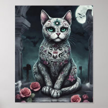 "Lady Rose" Gothic, Day of the Dead, White Cat