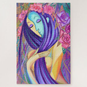 Lady Roses - Modern Style - Original Painting Art  Jigsaw Puzzle