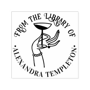 Lady’s Hand Holding Champagne Glass Library Book Self-inking Stamp