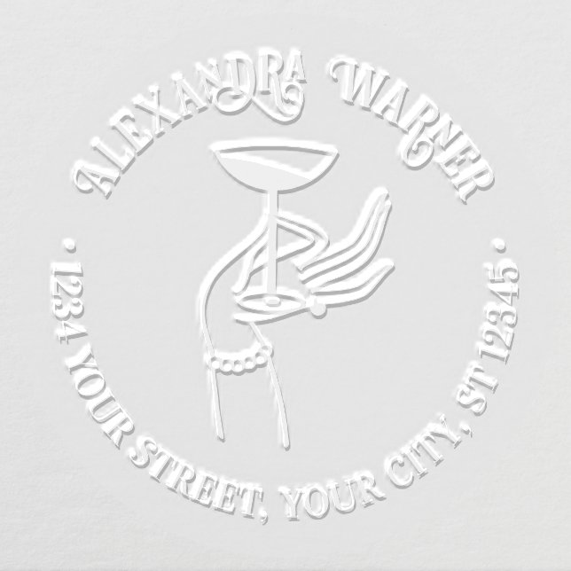 Lady’s Hand Holding Champagne Glass Return Address Embosser (Design)