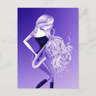 Lady Saxophonist Blue Postcard