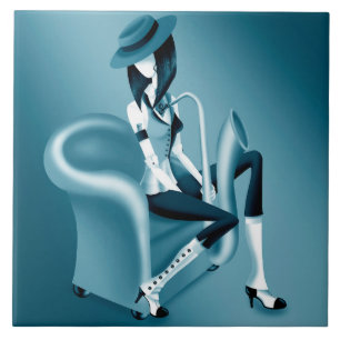 Lady Saxophonist - Jazz-Inspired Decorative Tile