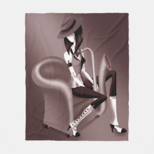 Lady Saxophonist - Jazz-Inspired Fleece Blanket