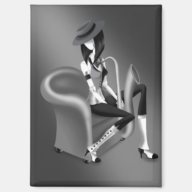 Lady Saxophonist - Jazz-Inspired Fridge Magnet (Front)