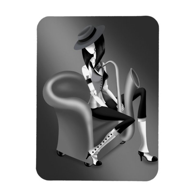 Lady Saxophonist - Jazz-Inspired Fridge Magnet  (Vertical)