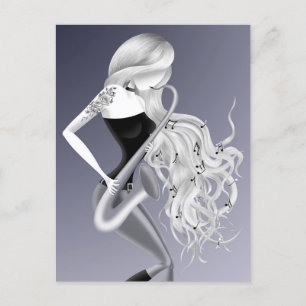 Lady Saxophonist monochrome gray Postcard