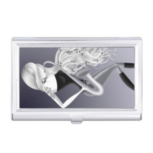 Lady Saxophonist Musician Gray Monochrome  Business Card Case
