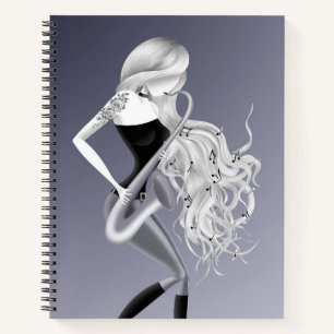 Lady Saxophonist Musician Gray Notebook