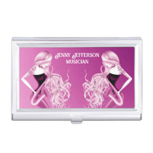 Lady Saxophonist Musician Pink Business Card Case