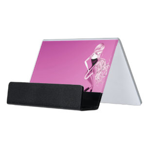 Lady Saxophonist Musician Pink Desk Business Card Holder
