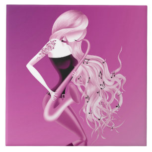 Lady Saxophonist Musician Pink monochrome Ceramic Tile