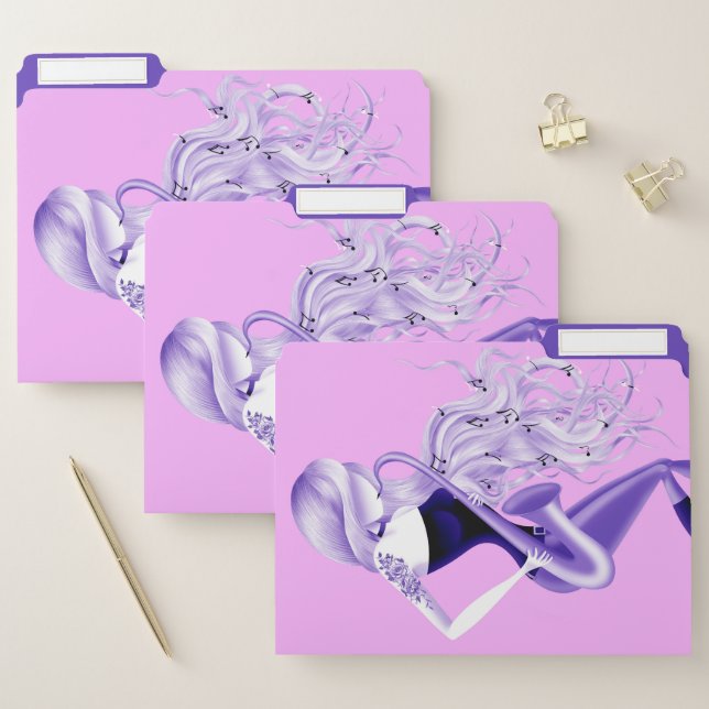Lady Saxophonist Musician Pink & Purple  File Folder (Set)