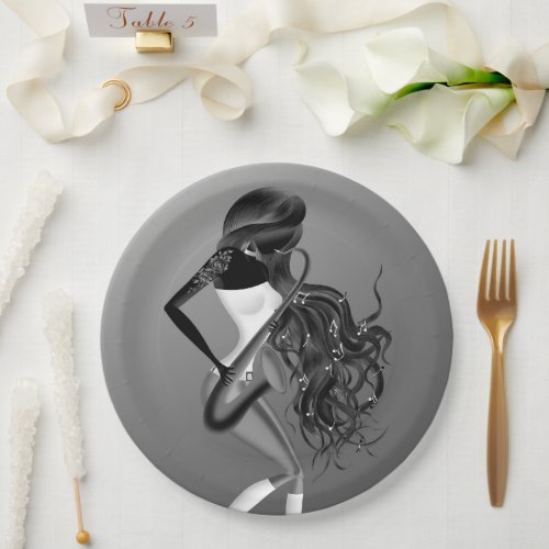 Lady Saxophonist Paper Plate