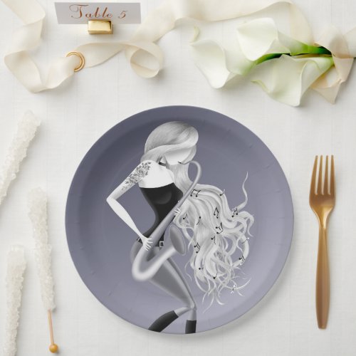 Lady Saxophonist Paper Plate