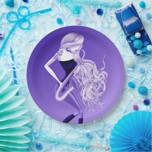 Lady Saxophonist Paper Plate