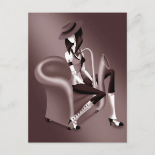 Lady Saxophonist Postcard with Vintage Flair