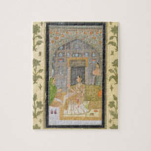 Lady seated in a Pavilion with attendants, from th Jigsaw Puzzle