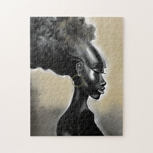 Lady Shy _ Pretty African Woman _ Migned Drawing _ Jigsaw Puzzle