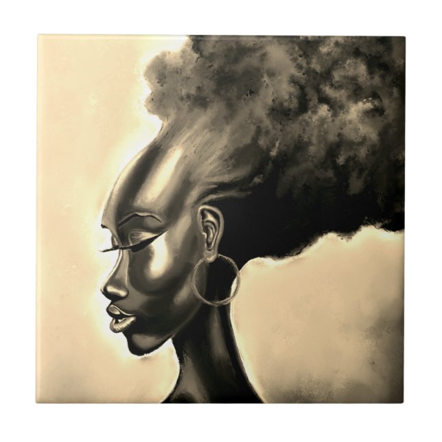 Lady Shy - Pretty African Woman - Painting Ceramic Tile (Front)