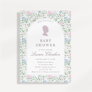 Lady Silhouette Cameo Floral English Garden Baby  Invitation