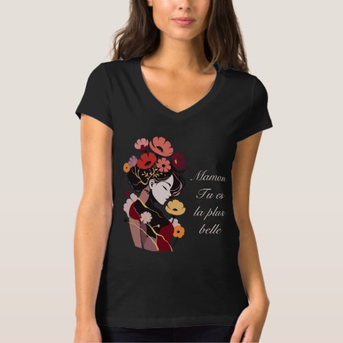 Lady silhouette flower for mom in french T_Shirt