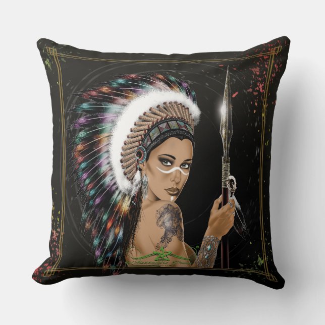 Lady Sioux Throw Pillow (Front)