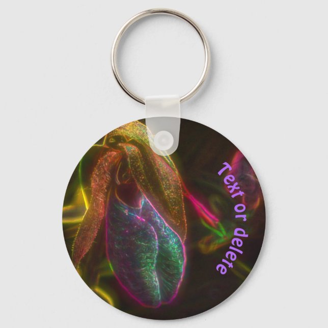 Lady Slipper Abstract Art Flower Personalized Keychain (Front)