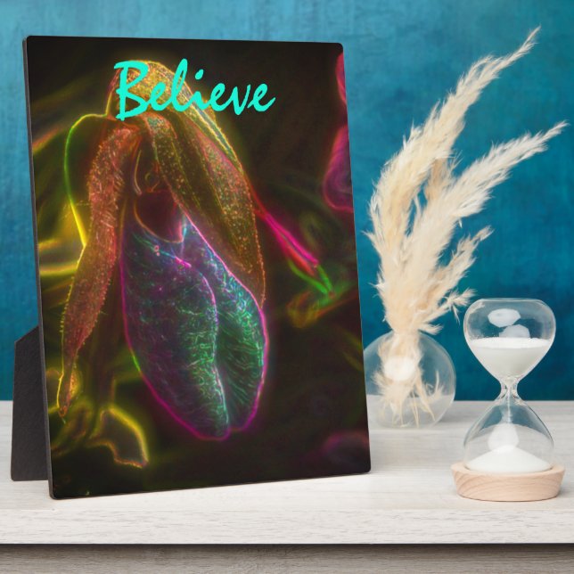 Lady Slipper Believe Inspirational Words Plaque (Side)