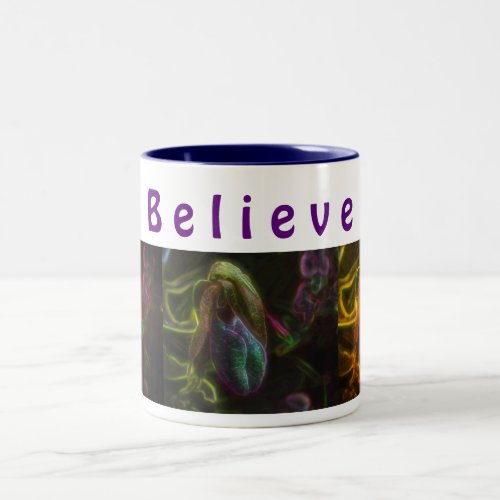 Lady Slipper Flower Believe Inspirational Two_Tone Coffee Mug