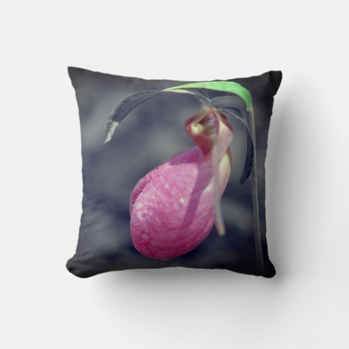 Lady Slipper Flower Black And White Partial Color  Throw Pillow
