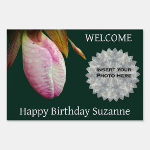 Lady Slipper Flower Personalized Photo Birthday Sign