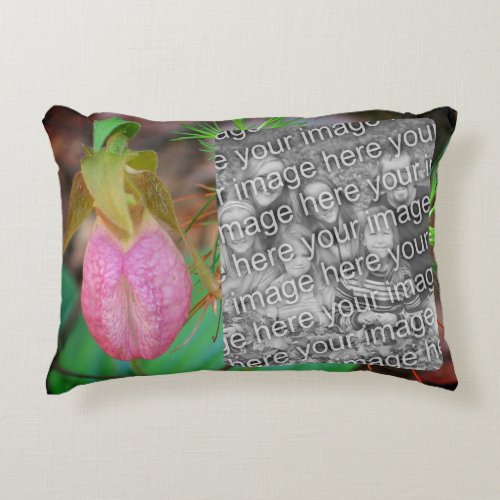 Lady Slipper Orchid Frame Add Your Photo Accent Pillow