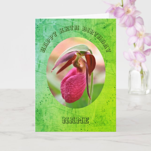 Lady Slipper Orchid Personalized Birthday  Card (Orchid)