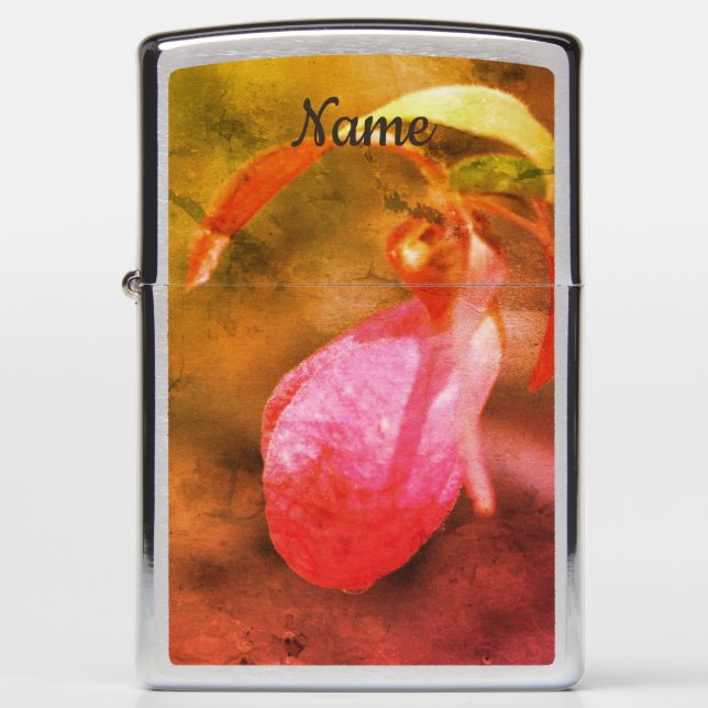 Lady Slipper Orchid Raindrop Abstract Personalized Zippo Lighter (Front)