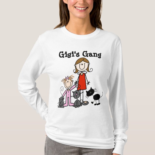 Lady, Small Girl, Three Cats T-Shirt (Front)