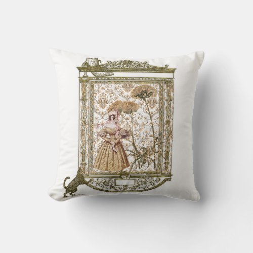 Lady spider and cat in victorian fantasy portrait throw pillow