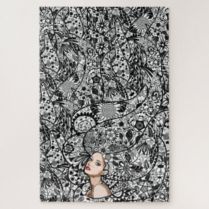 Lady Spring Puzzle - Flowers Hair Girl - Painting