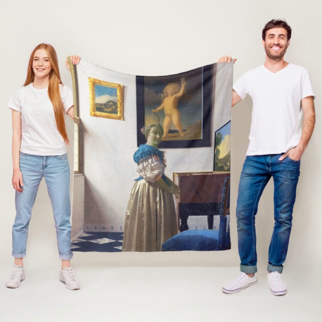 Lady Standing at a Virginal, Johannes Vermeer Fleece Blanket (In Situ)