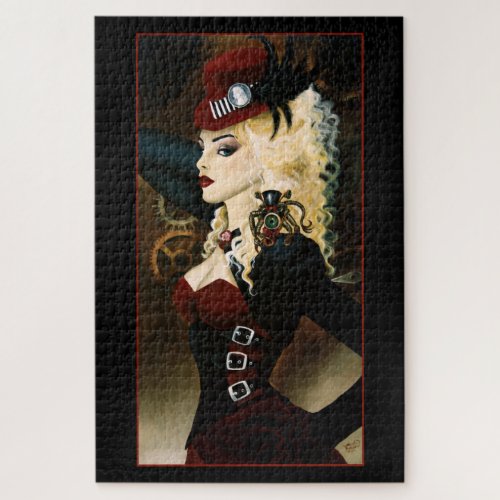 Lady Steampunk Victorian Red Jigsaw Puzzle